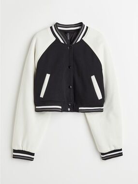 H&M Black and White Cropped Varsity Jacket